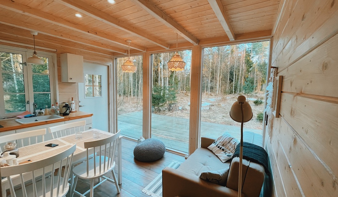 Tahkuna Forest House vacation hope with a open kitchen in the living room, visit Estonia